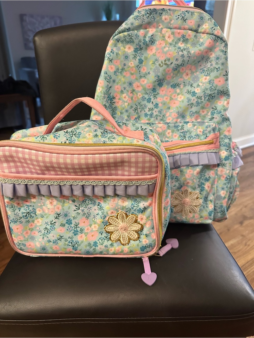 Floral Pastel Kids Backpack and Lunch Bag Set - Pink & Light Blue